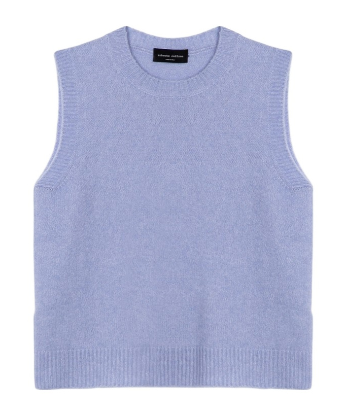 Roberto Collina Sleeveless Crew Neck Ribbed Hem Waistcoat In Blue