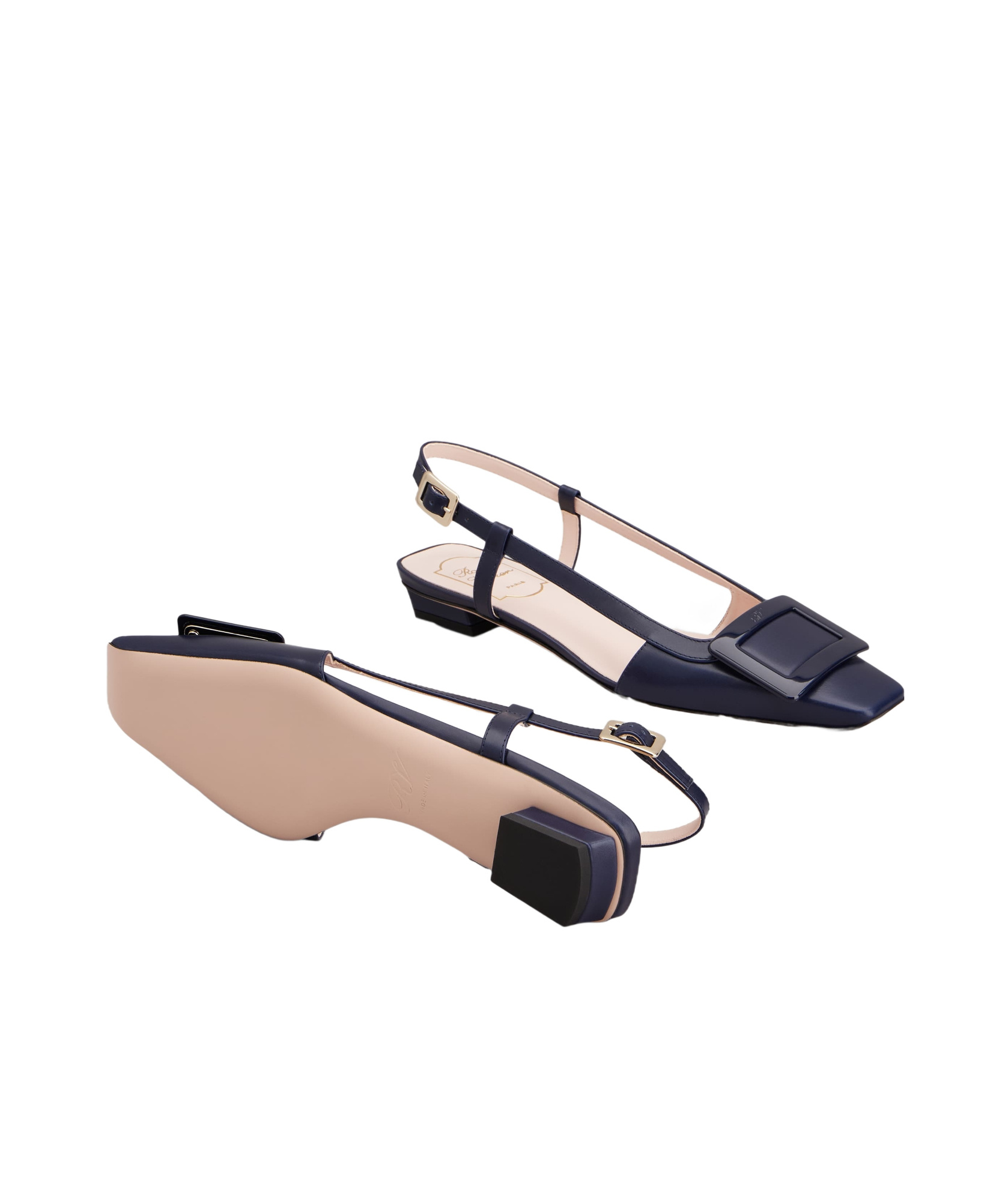 Roger Vivier Belle Vivier Leather Buckle Kitten-heel Slingback Pumps
