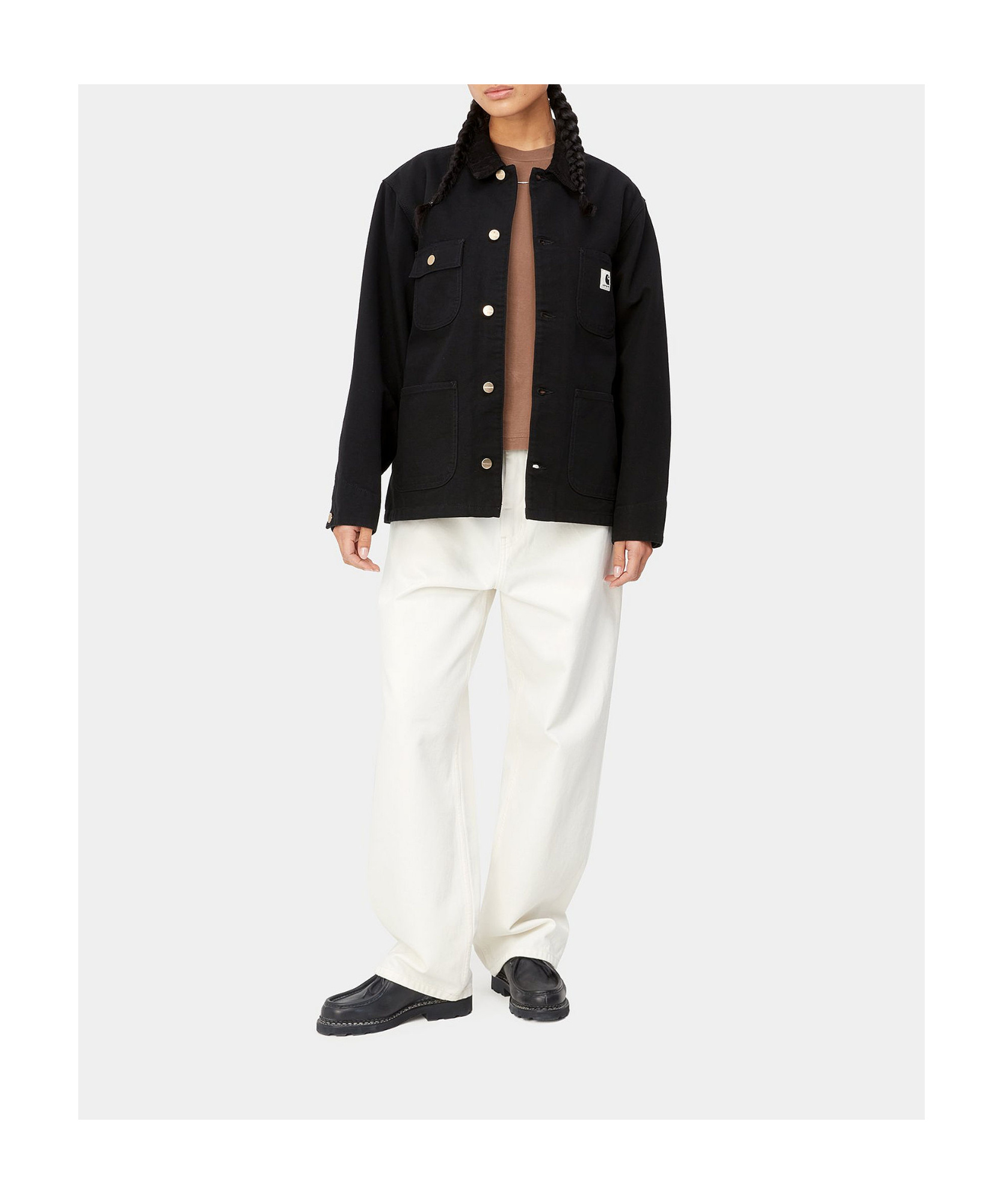 Carhartt Structured Short Coat With Button-up Front And Flap Pockets In Black
