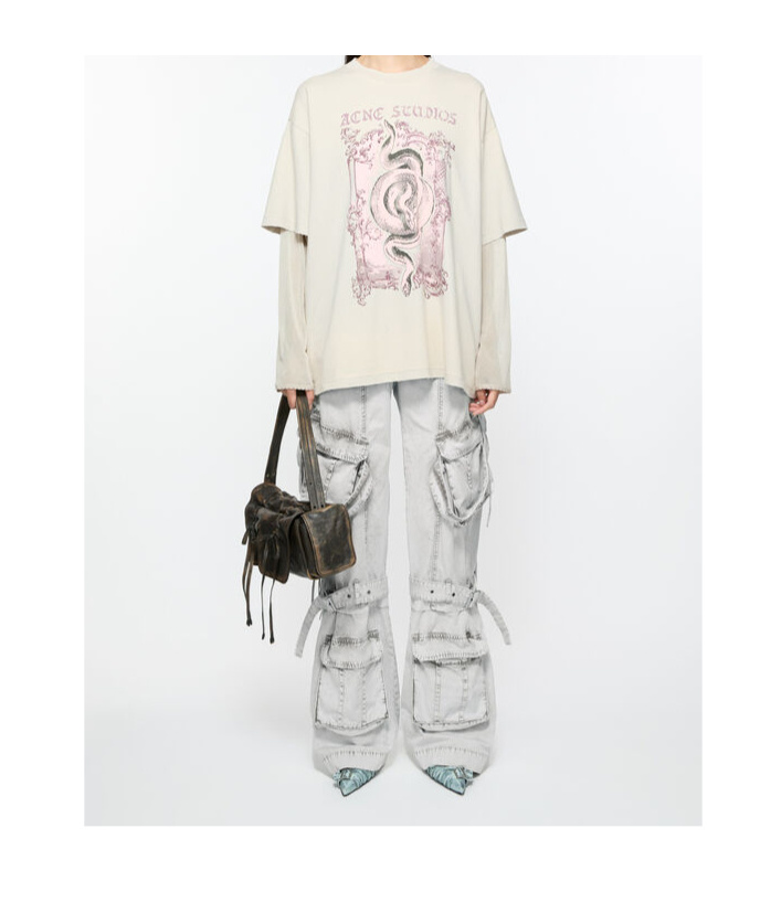 Acne Studios Cotton Cargo Trousers Dusty White In Grey