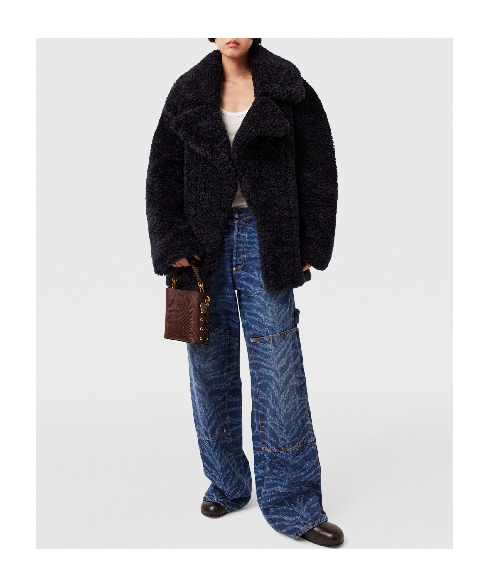 Stella Mccartney Belted Plush Teddy Jacket In Black
