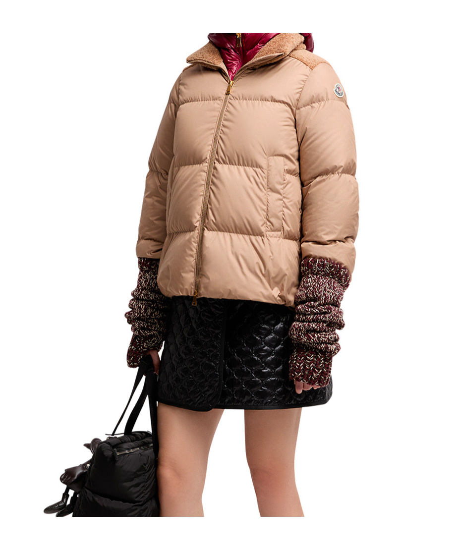 Moncler Esnaie Teddy-trimmed Short Down Jacket In Pink