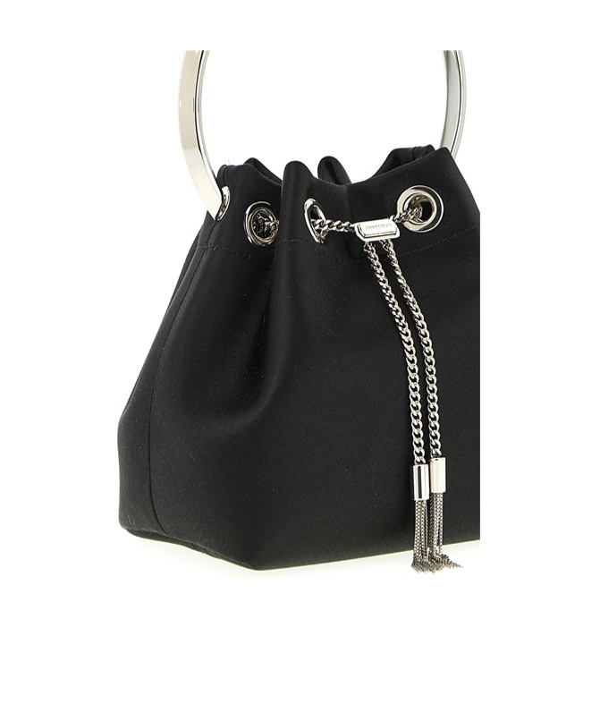 Jimmy Choo Bon Bucket Bag Chain Handle Tassel In Black