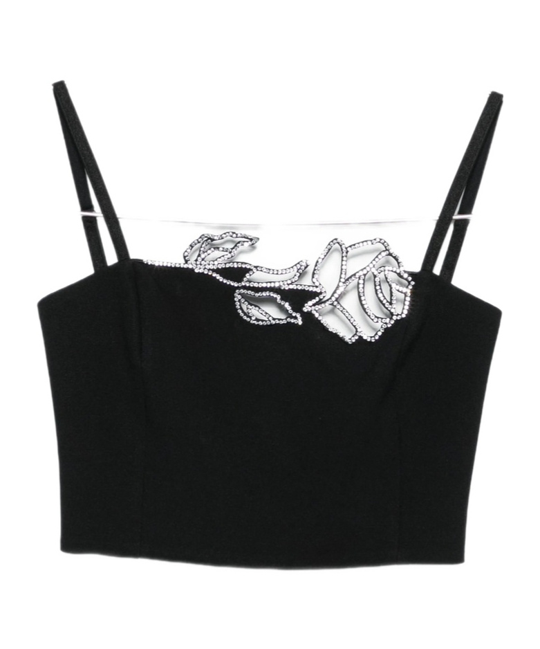 Blumarine Rose-embellished Top In Black