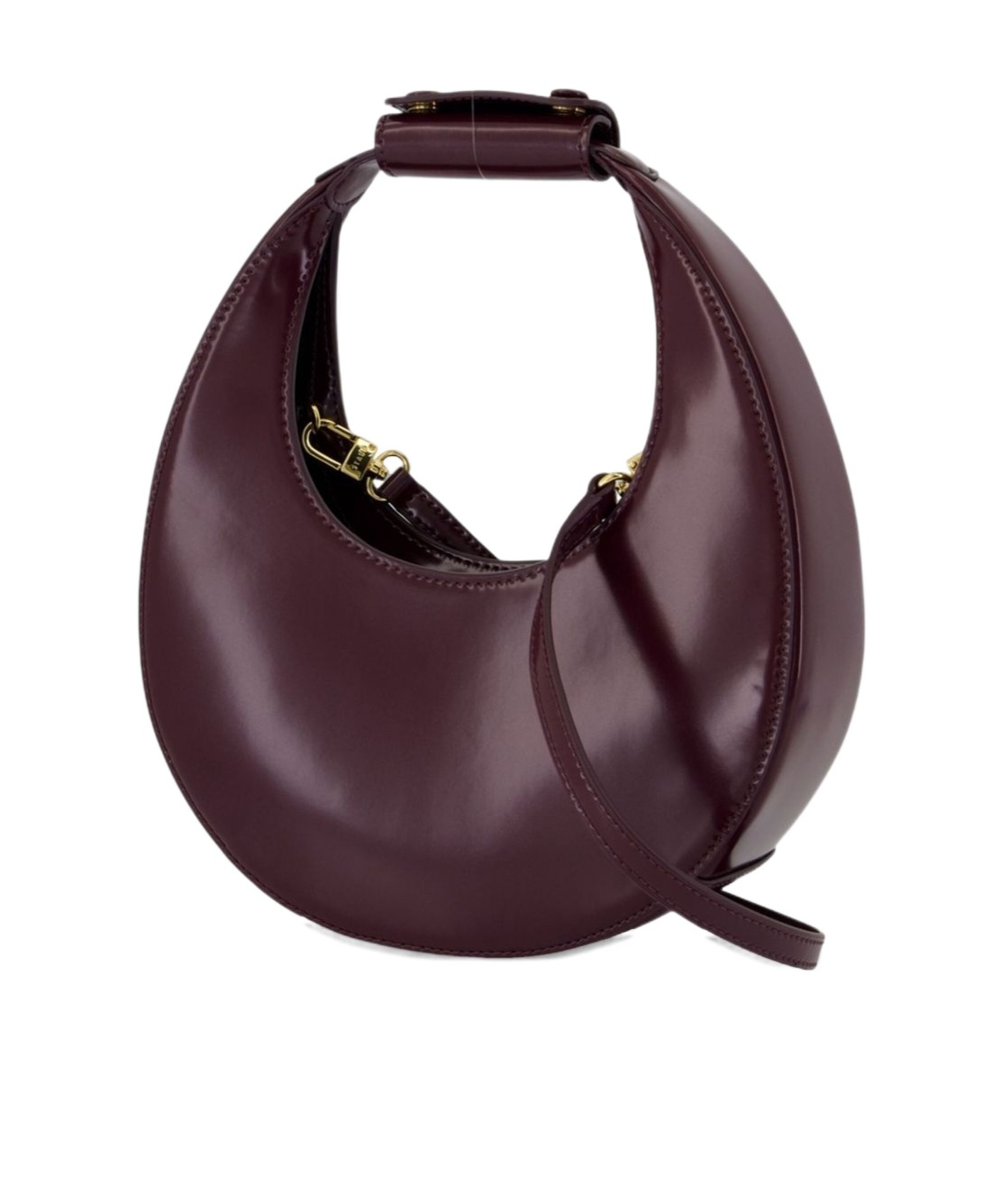 Staud Moon Mini Glossed-leather Tote In Burgundy