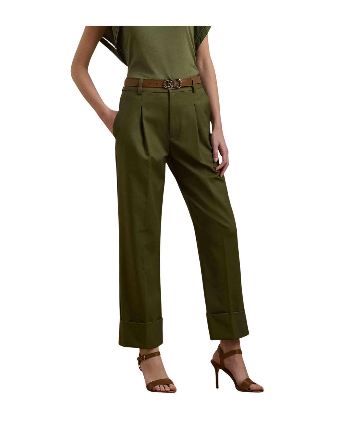 Ralph Lauren Belt Loops Slacks In Olive Grove
