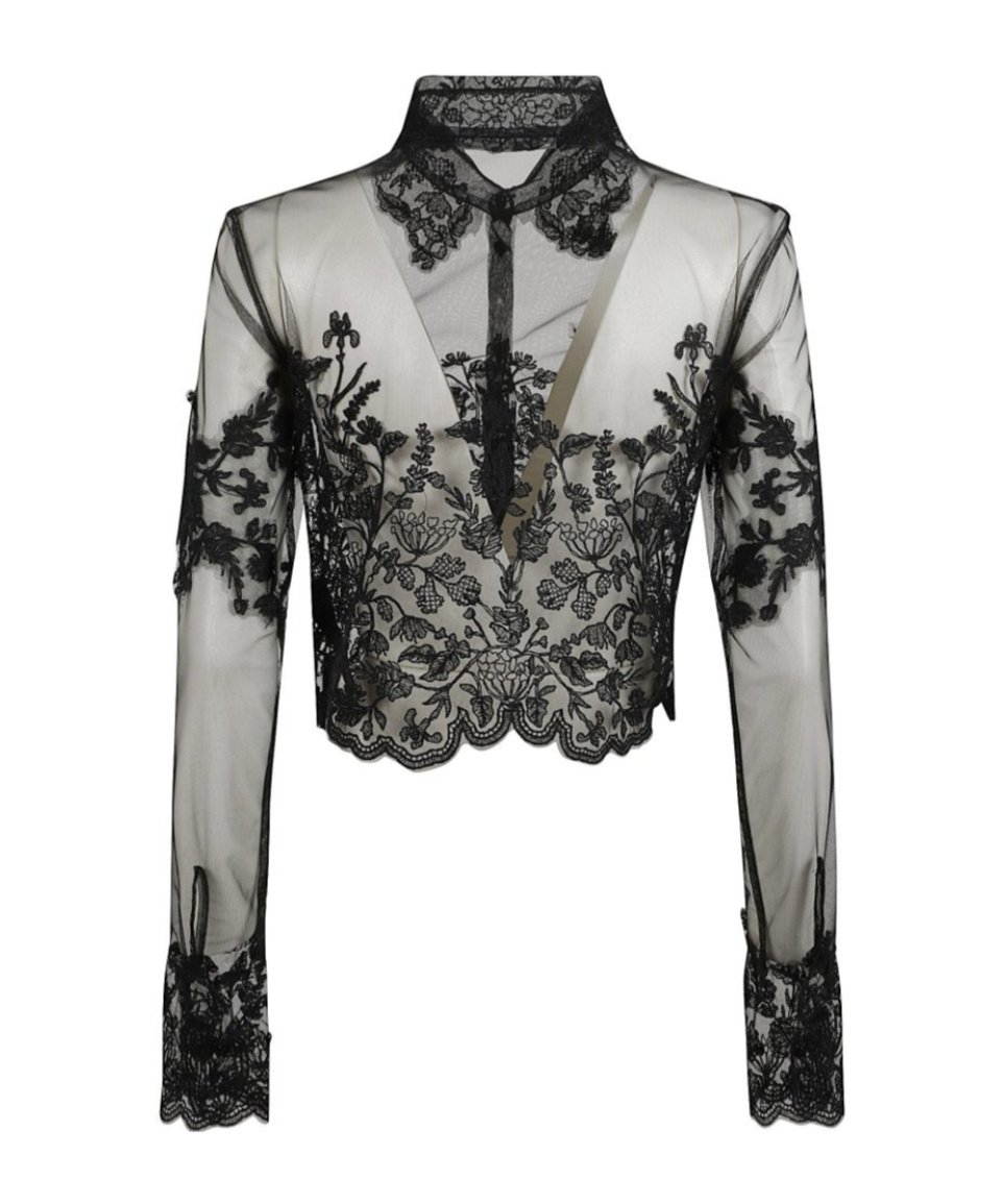 Ermanno Scervino Lace-embroidered Semi Sheer Shirt In Black