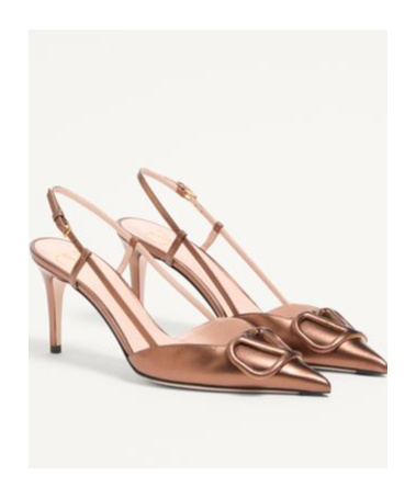 Valentino Garavani Vlogo Signature Slingback Pump In Laminated Nappa Leather 80mm Woman Bronze 42 In Brown