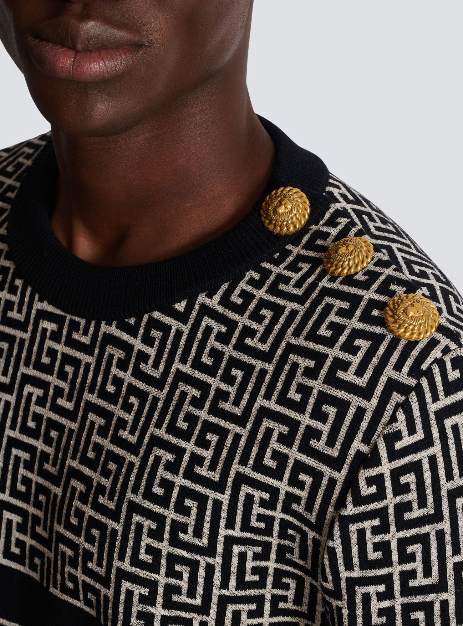 Balmain Pb Labyrinth Ribbed Jumper In Black