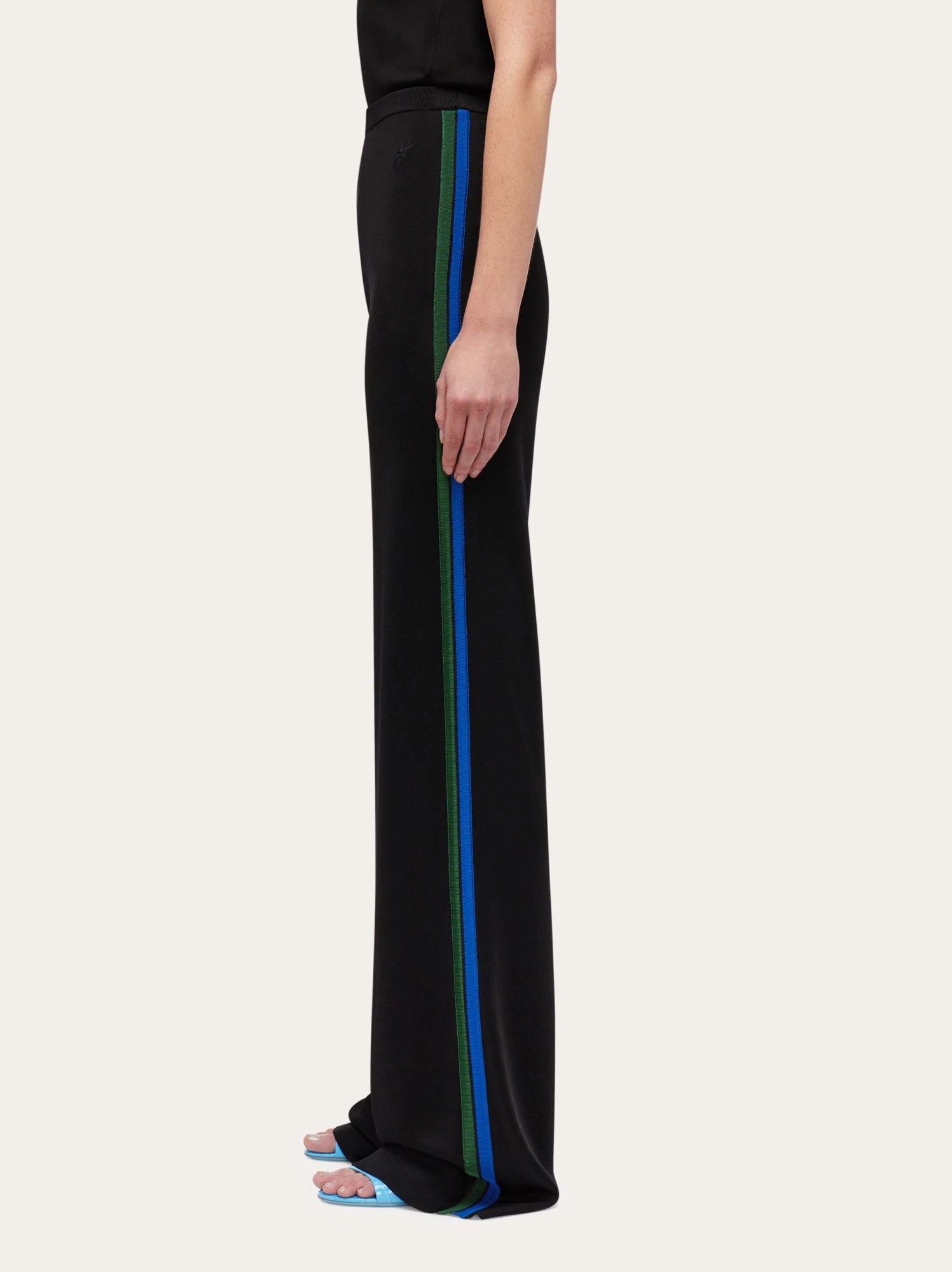 Ferragamo Contrast-colored Striped Casual Pants In Black