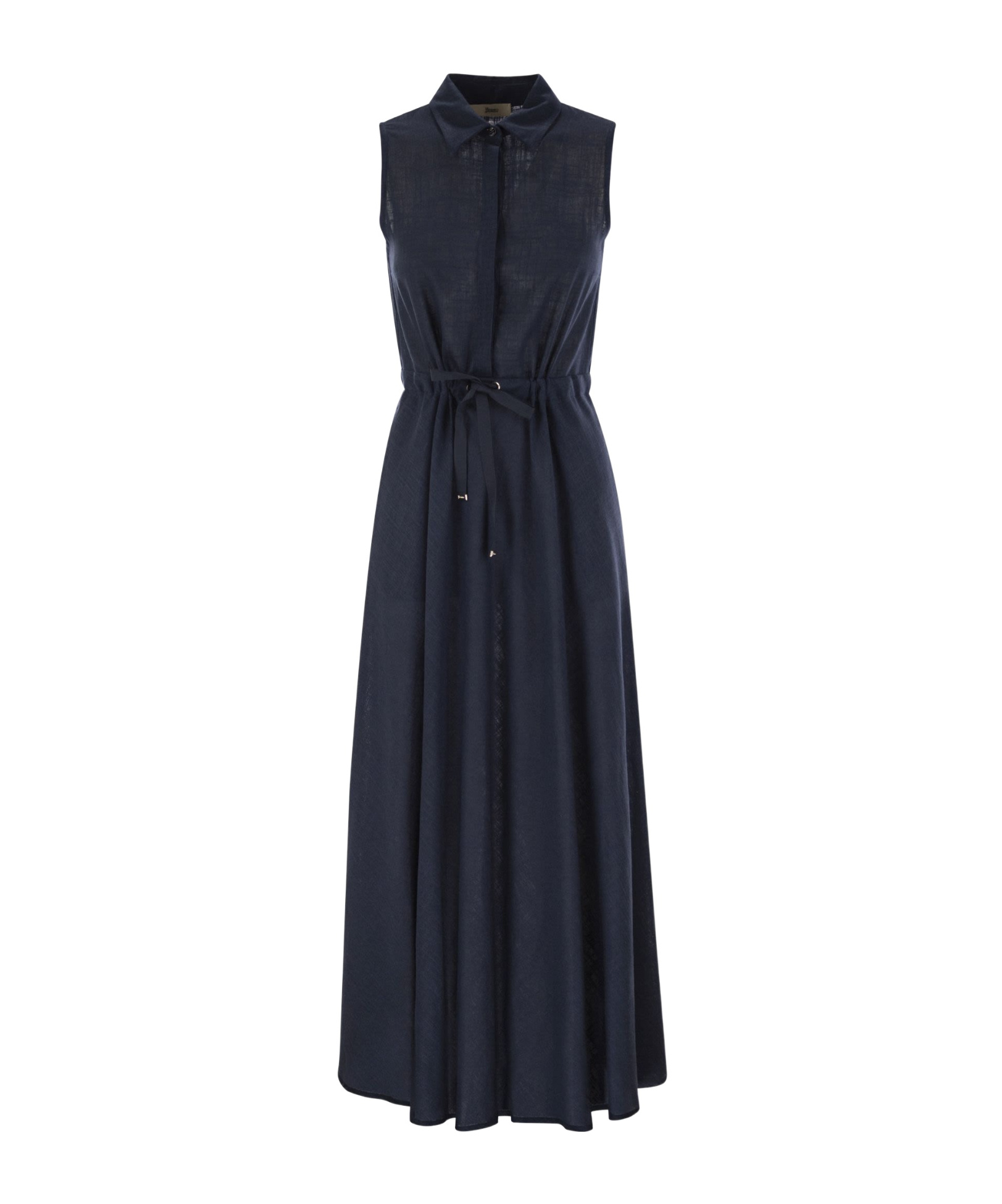 Herno Drawstring Waist Sleeveless Maxi Shirt Dress In Blue