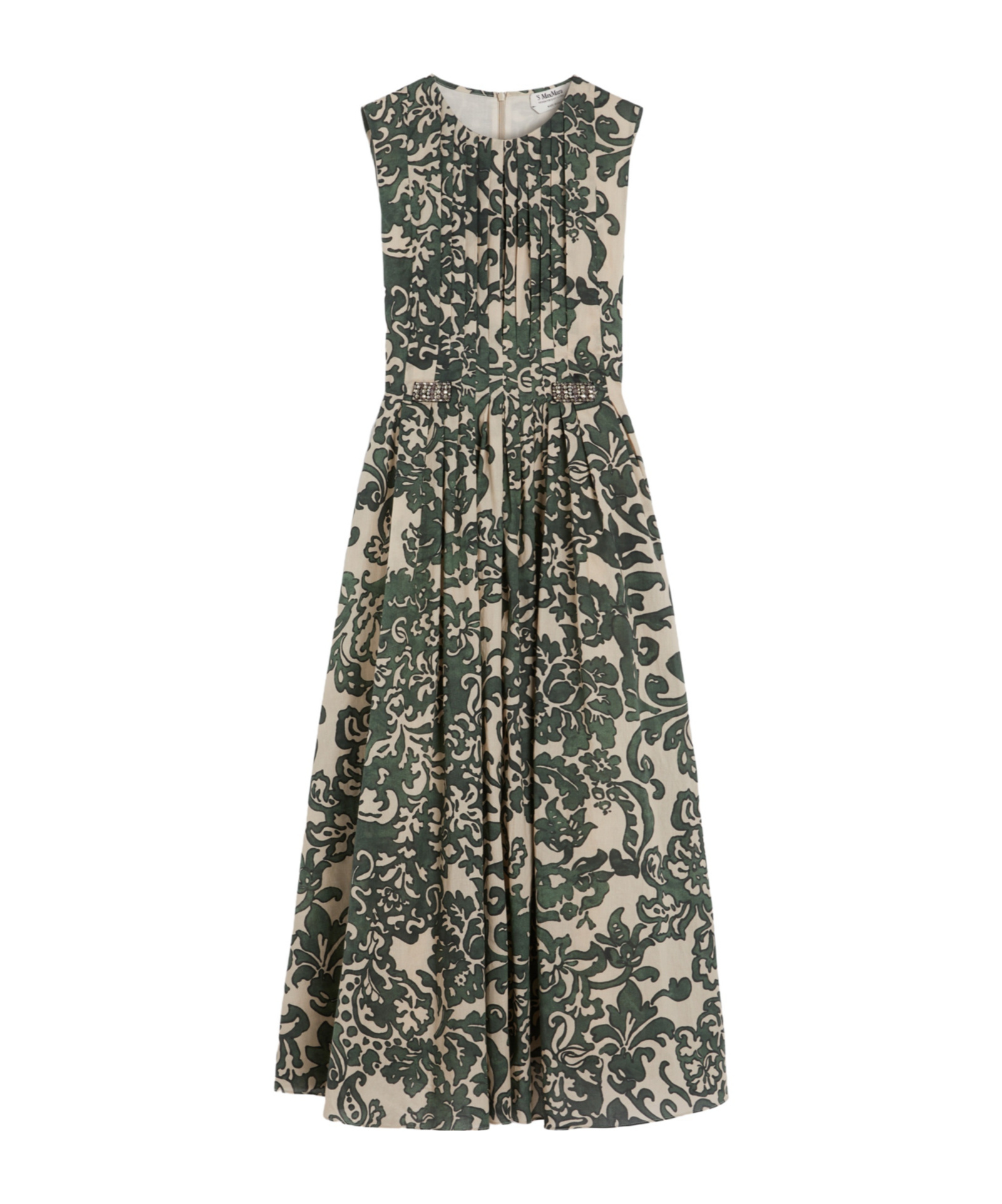 Max Mara Venic Print Pleated Cotton Voile Dress In Green