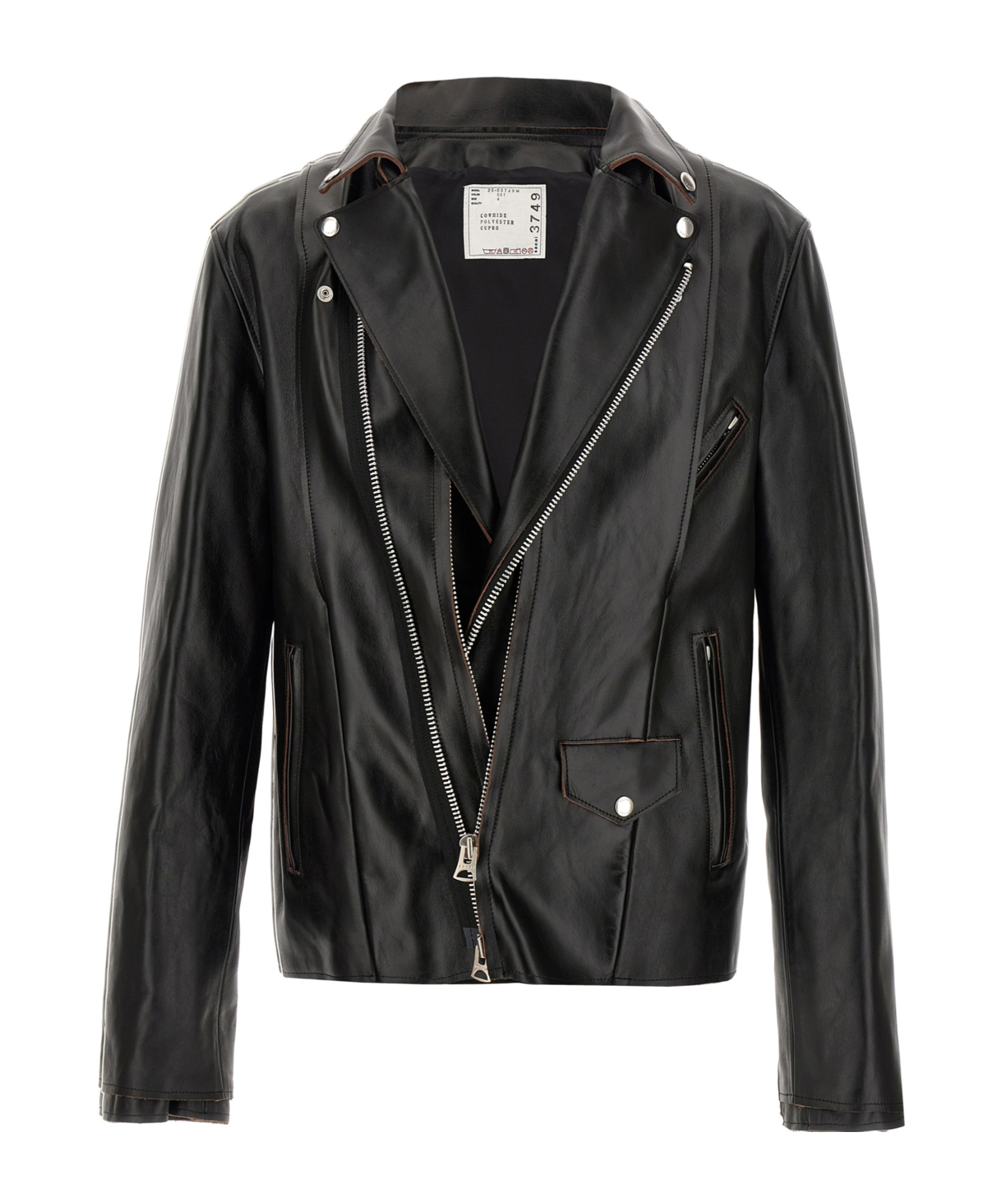 Sacai Snap-fastening Leather Jacket In Black