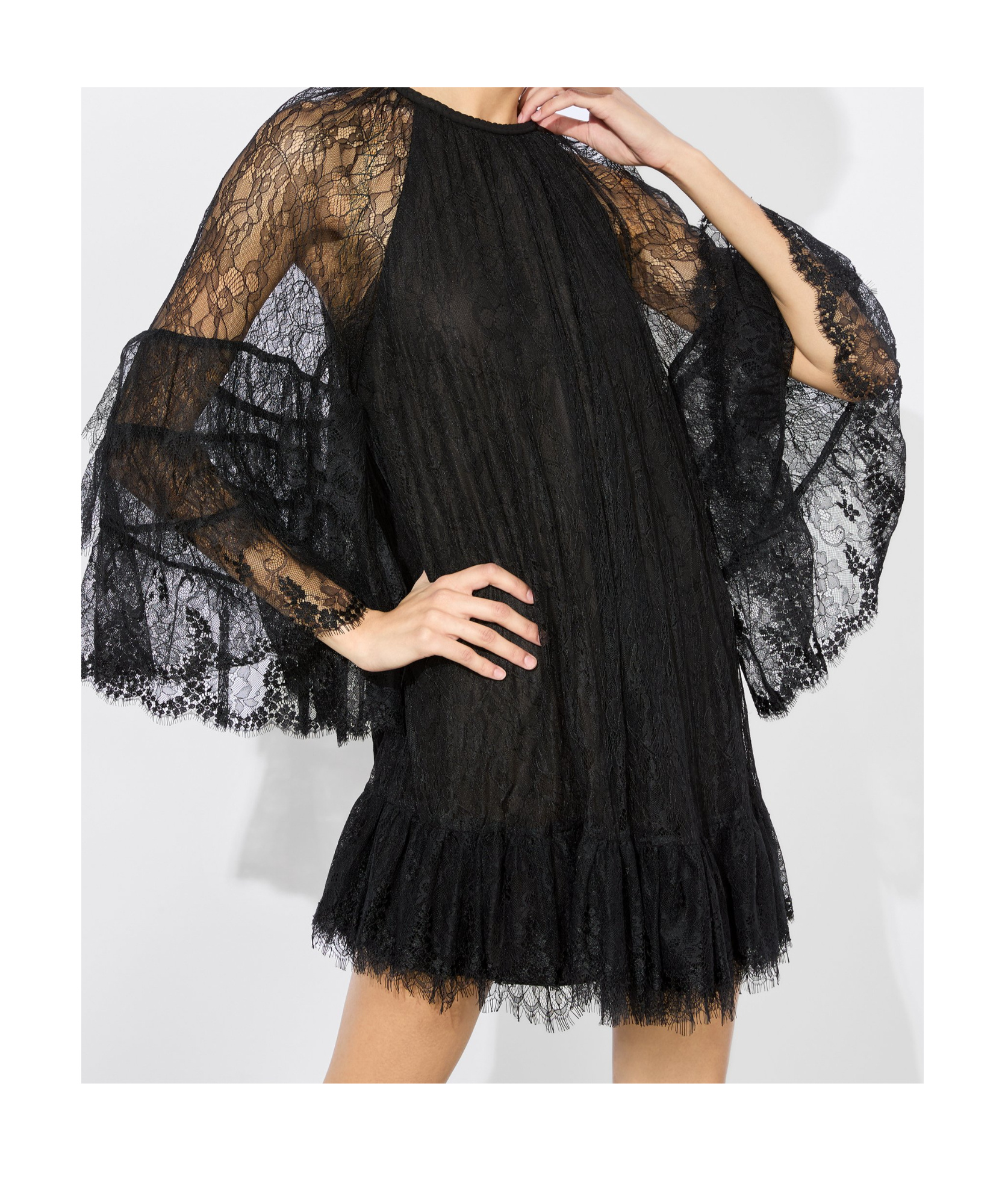 Alice And Olivia Delia Ruffled Tunic Dress In Black