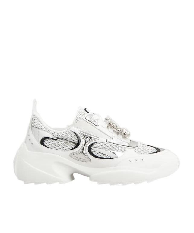 Roger Vivier Viv' On The Run Sneakers In Leather And Fabric In White