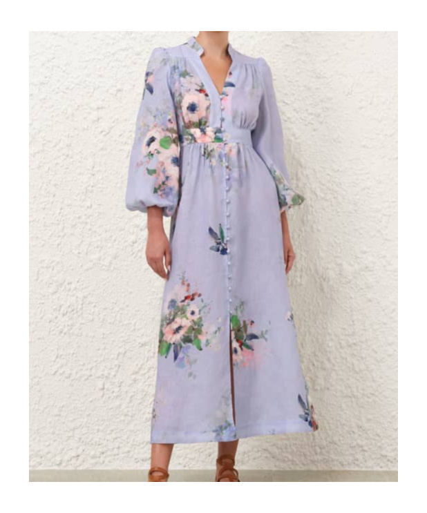 Zimmermann Everley Midi Light Blue Multicolor Dress In Gray