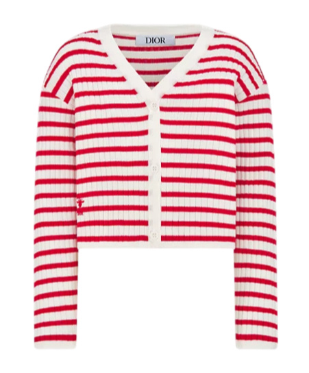 Shop Dior Kids' Cardigan In Ivory White/raspberry Red