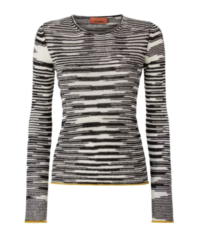 Missoni Crew Neck Sweater With Flame Pattern In Cashmere Blend In Black
