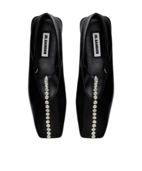 Jil Sander Leather Ballerinas Embellished Strap Flat Sole Pointed In Black