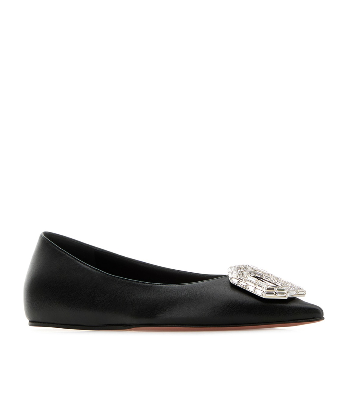 Amina Muaddi Crystal Embellished Leather Ballet Flats In Black