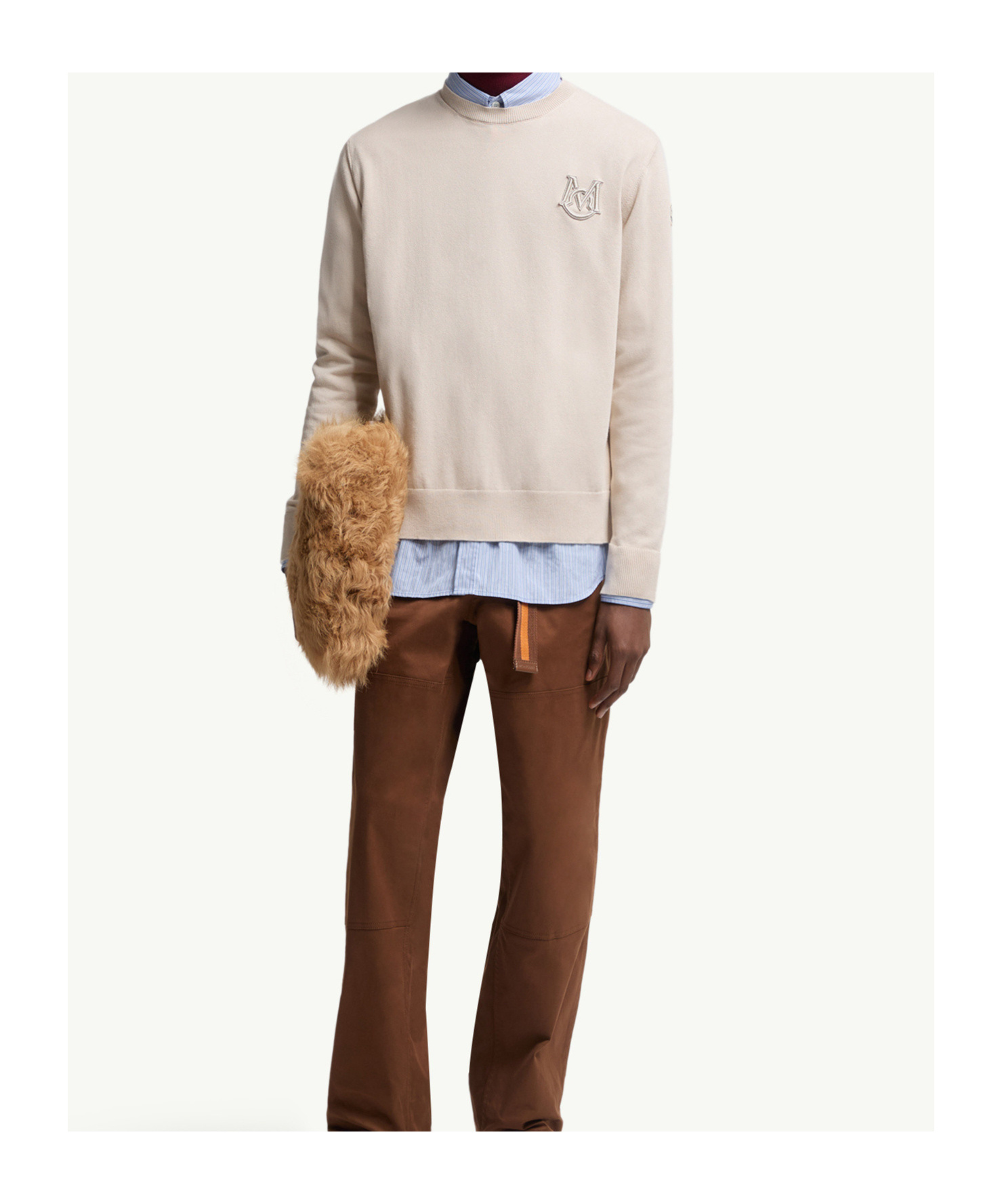 Moncler Cotton Pullover With Crew Neck And Embroidery In Gray