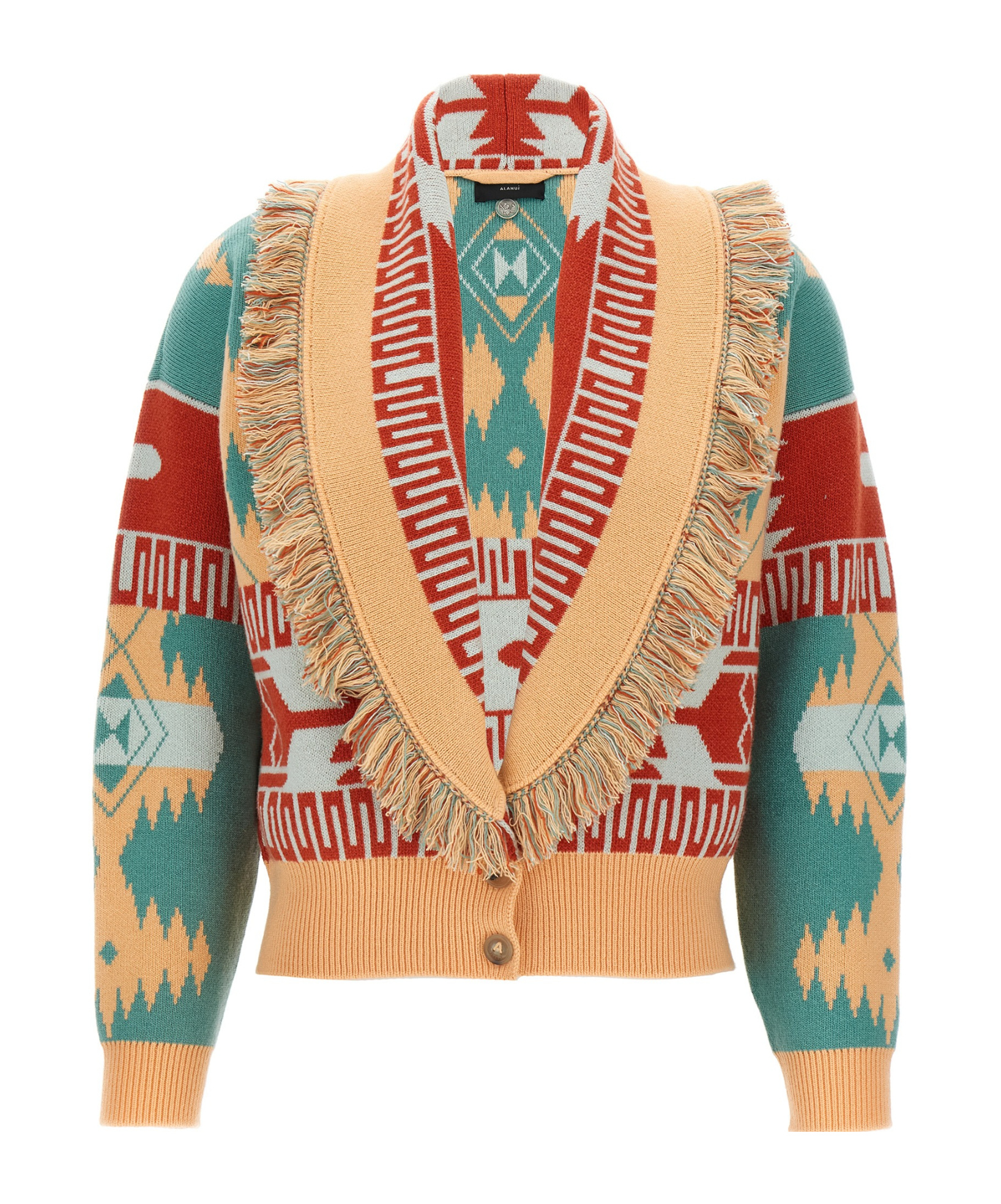 Alanui Icon Jacquard Fringed Cardigan In Multi
