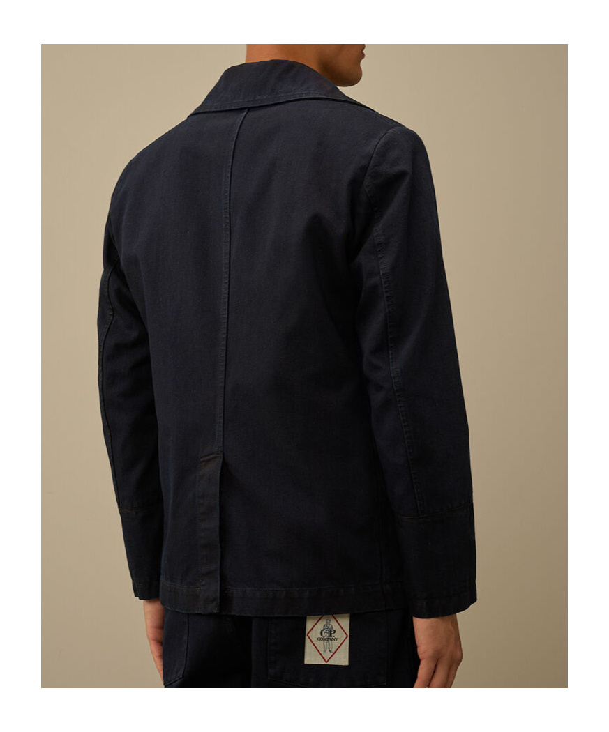 C.p. Company 3/4 Plated Denim Pea Coat In Black