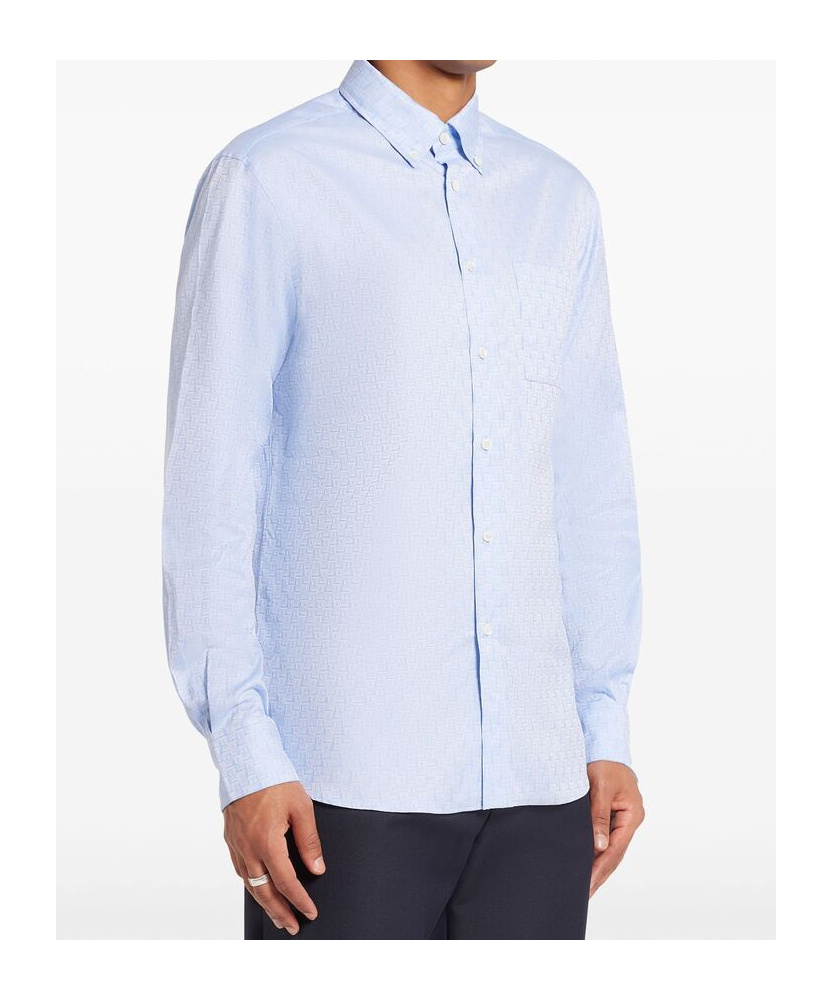 Ferragamo Monogram Jacquard Button-up Shirt In Blue