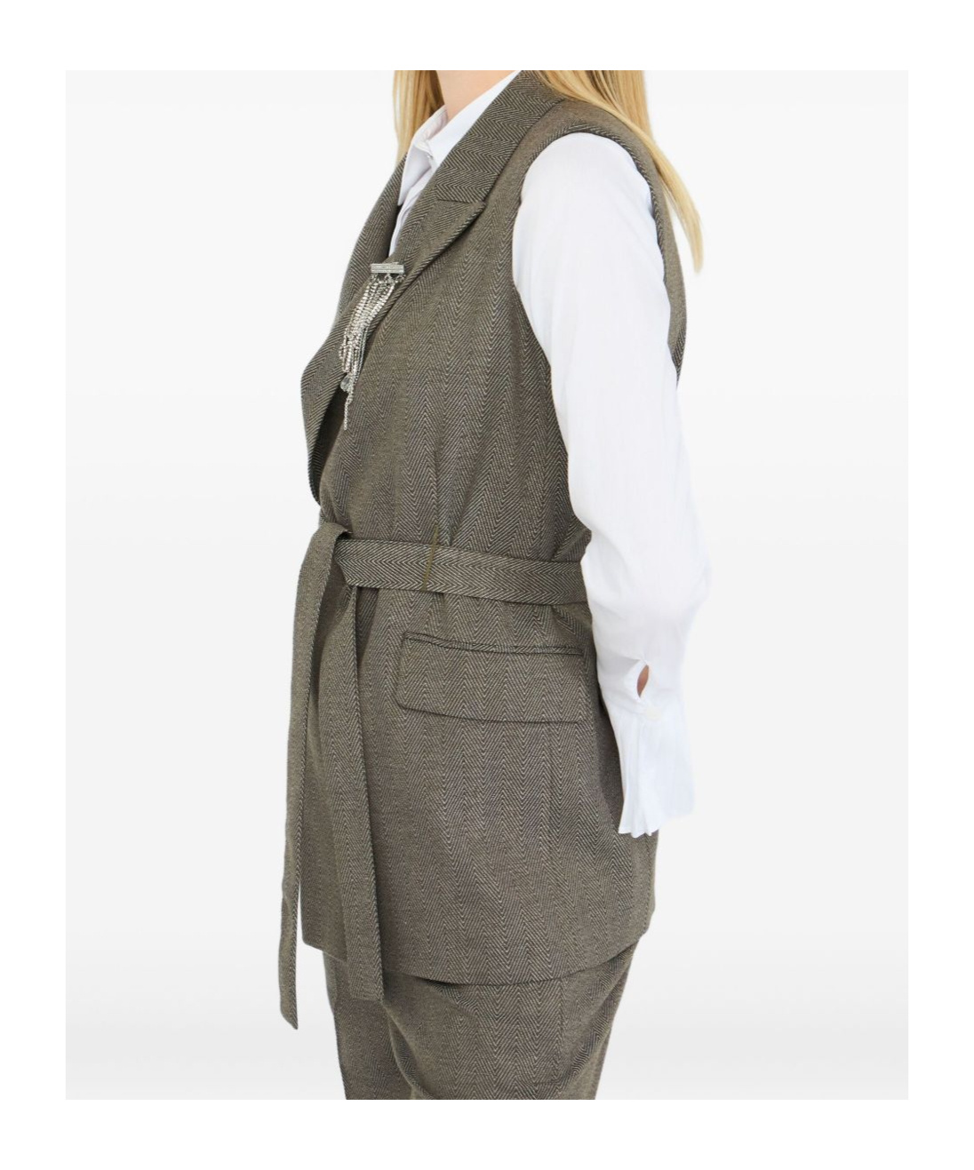 Liu •jo Chevron Brooch Waistcoat In Green
