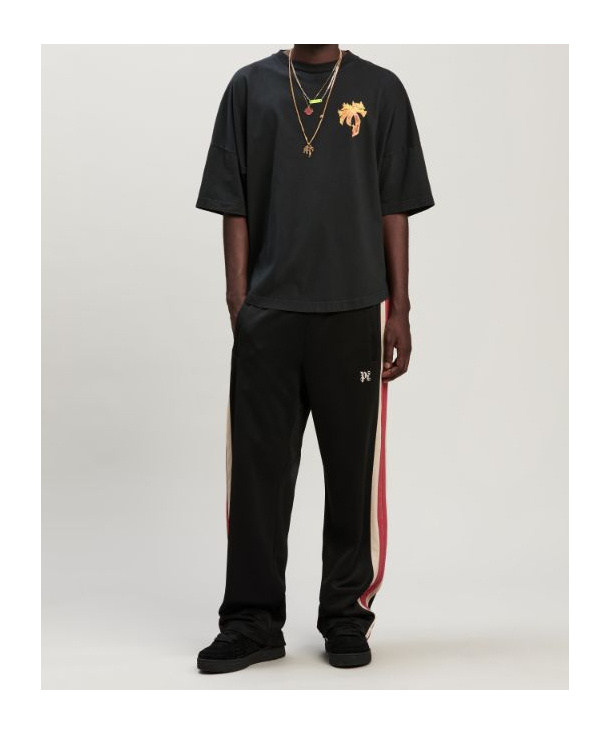 Palm Angels Monogram Embroidered Side Stripe Detailed Track Pants In Black