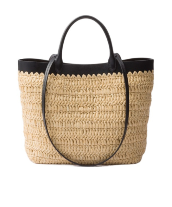 Prada Women Small Crochet And Leather Tote Bag In Nude