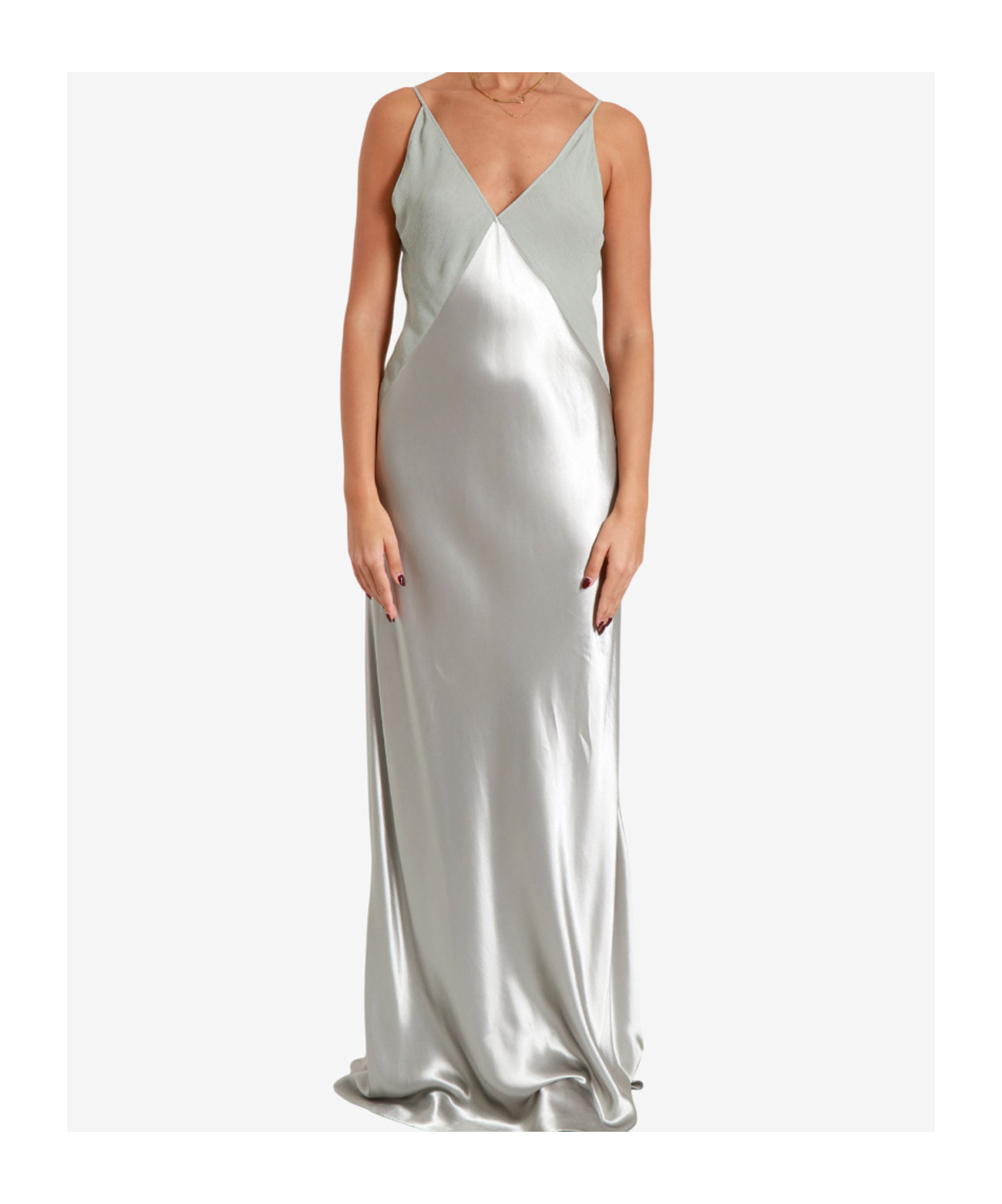 Alberta Ferretti Shiny Satin Long Dress In Gray