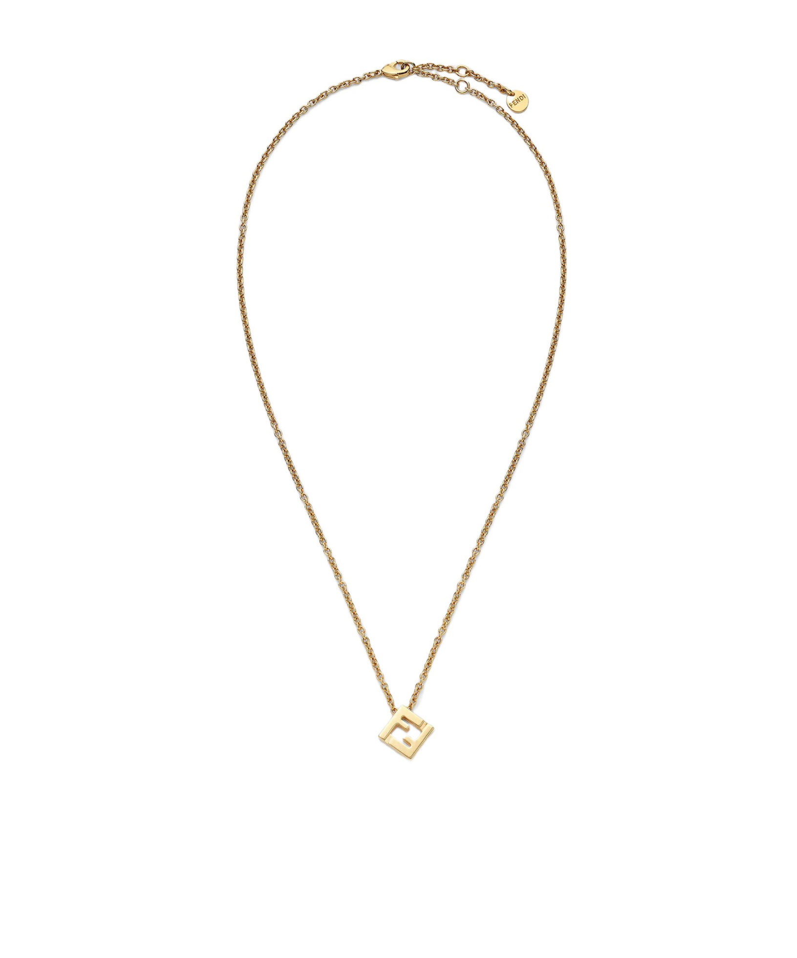 Fendi Forever Metal Necklace With Cut-out Ff Cube Pendant Accessories In Gold