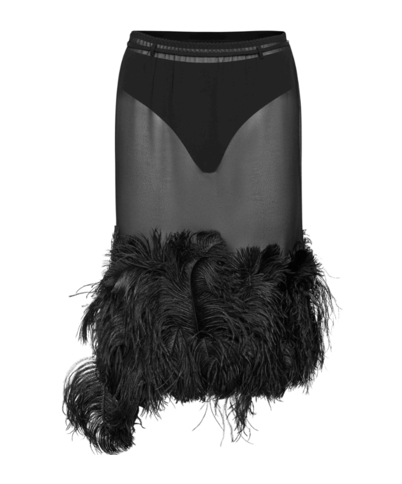Attico The Feather-trim Skirt In Black