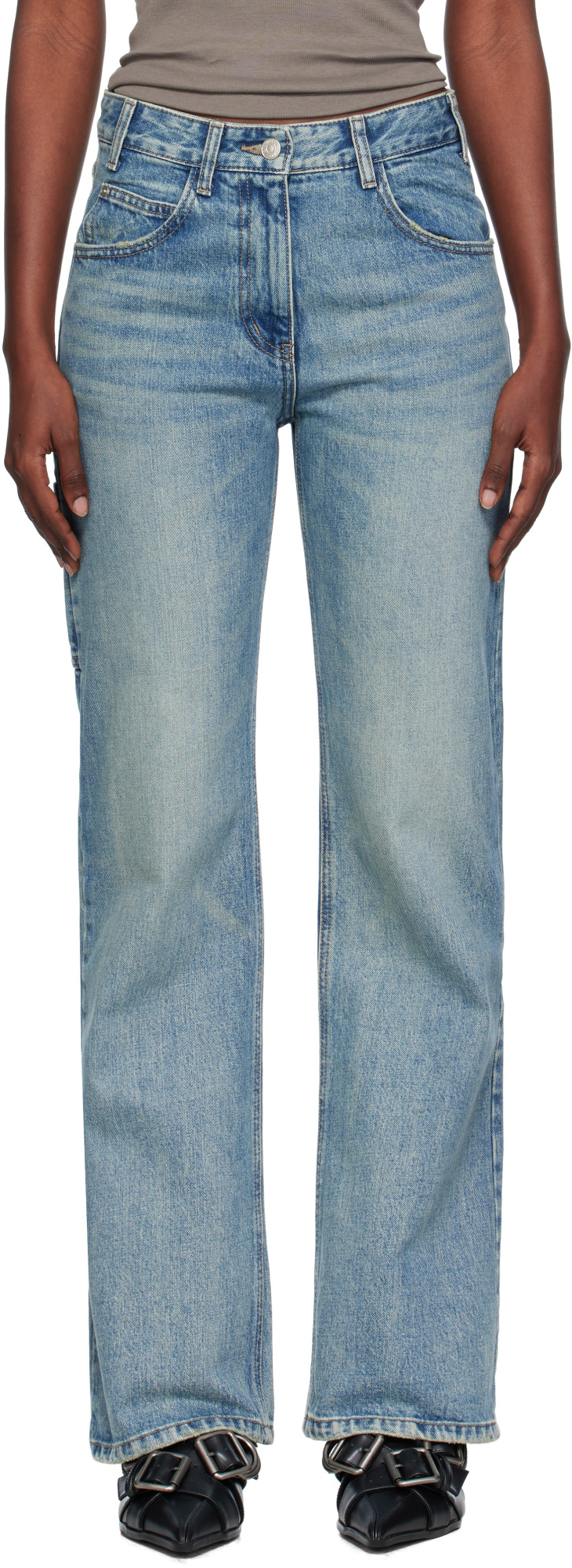 Open Yy Frayed-hem Jeans In Blue