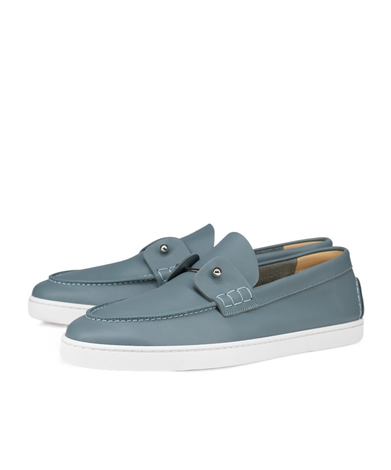 Christian Louboutin Boat Round Toe Loafers With Metallic Detail In Gray