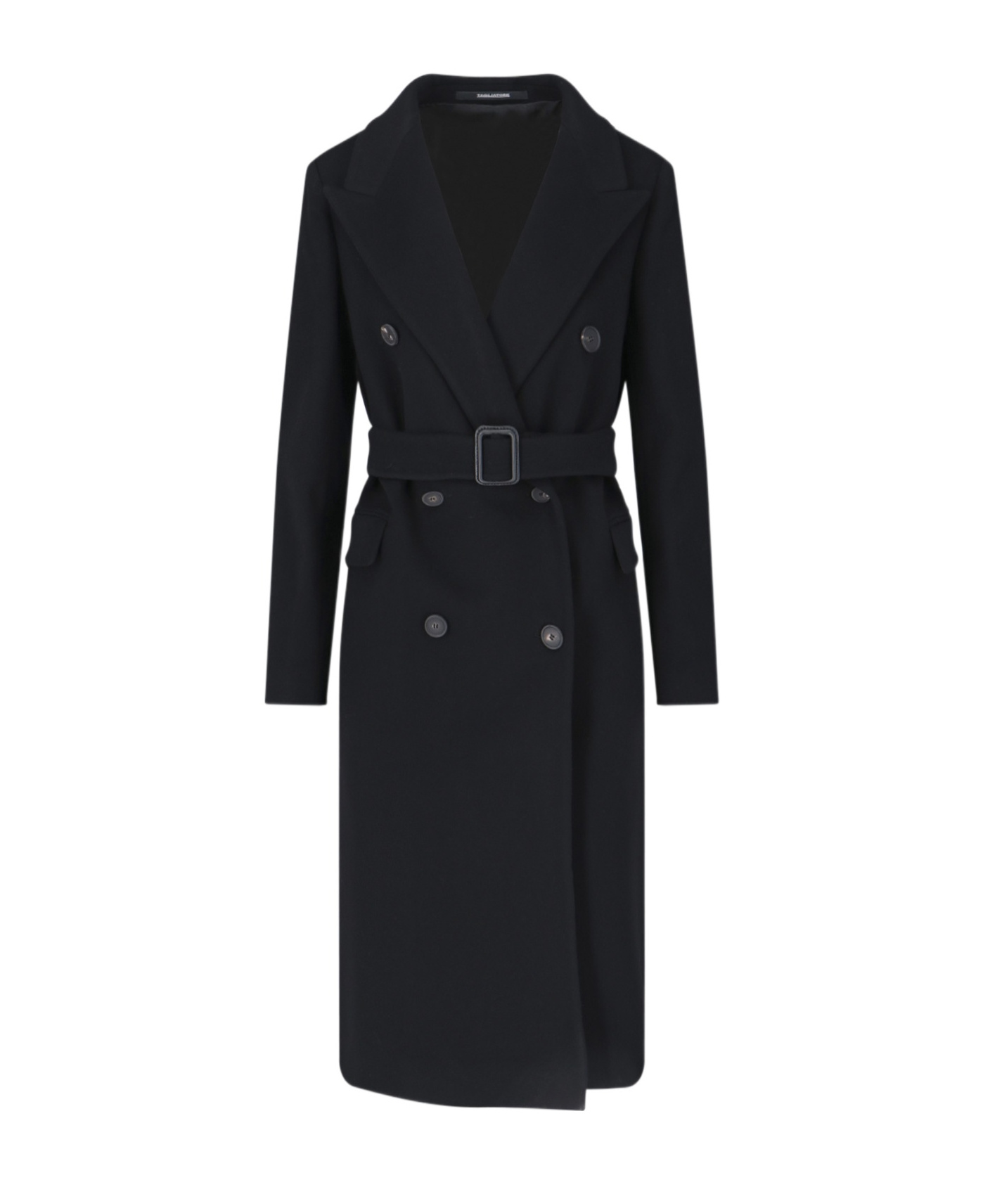 Tagliatore Waist Belted Lapel Buttoned Jacket In Black