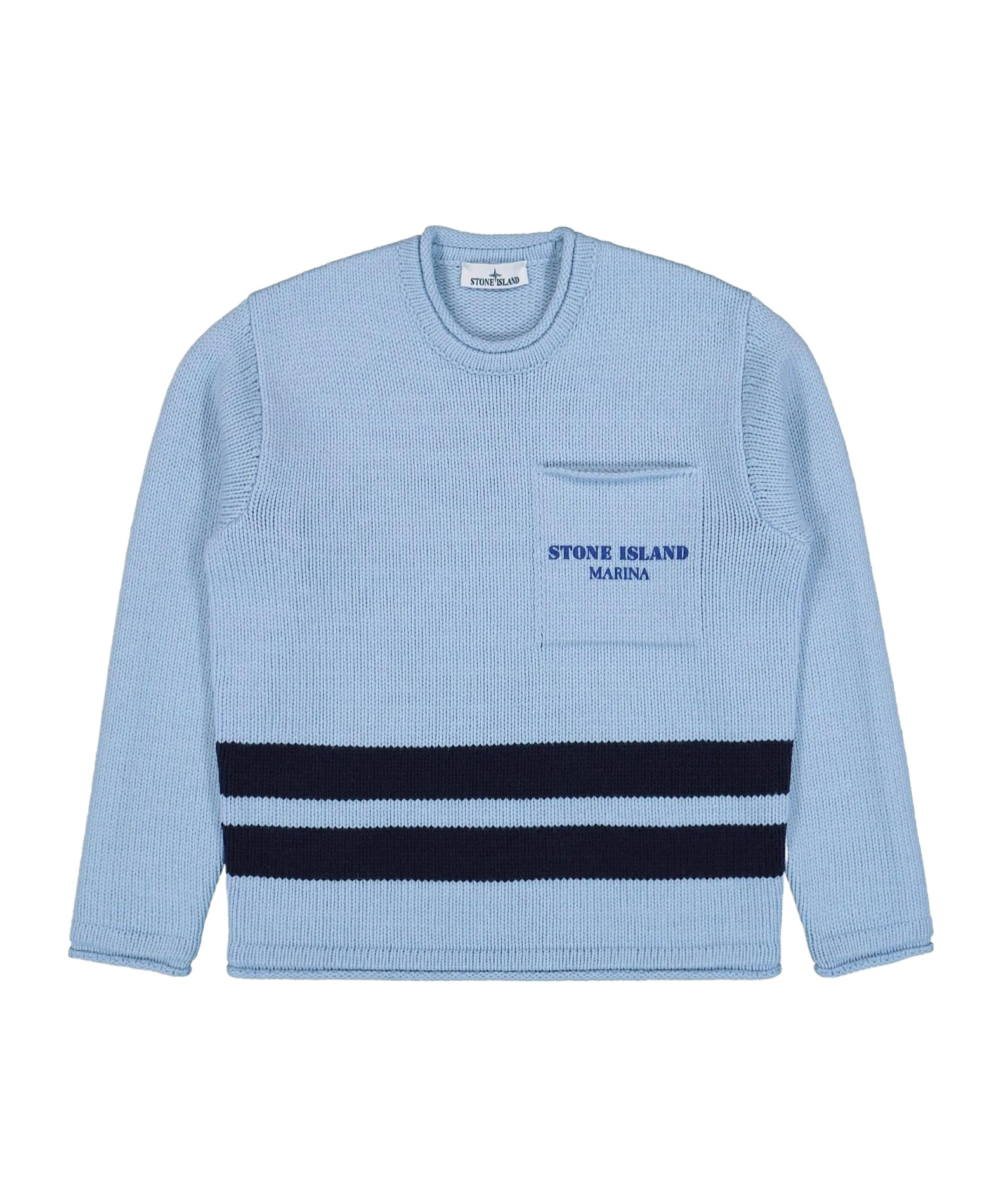 Stone Island Marina Logo-print Striped Wool Sweater In Blue