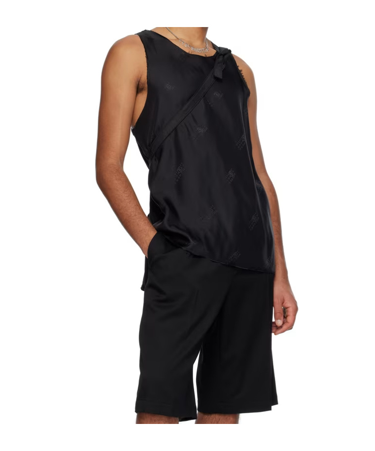 Mm6 Maison Margiela Numbers Motif-print Panelled Tank Top In Black