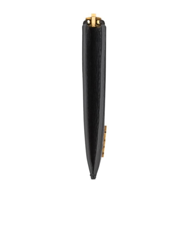 Saint Laurent Tiny Cassandre Fragments Zip Card Case In Grained Leather In Black