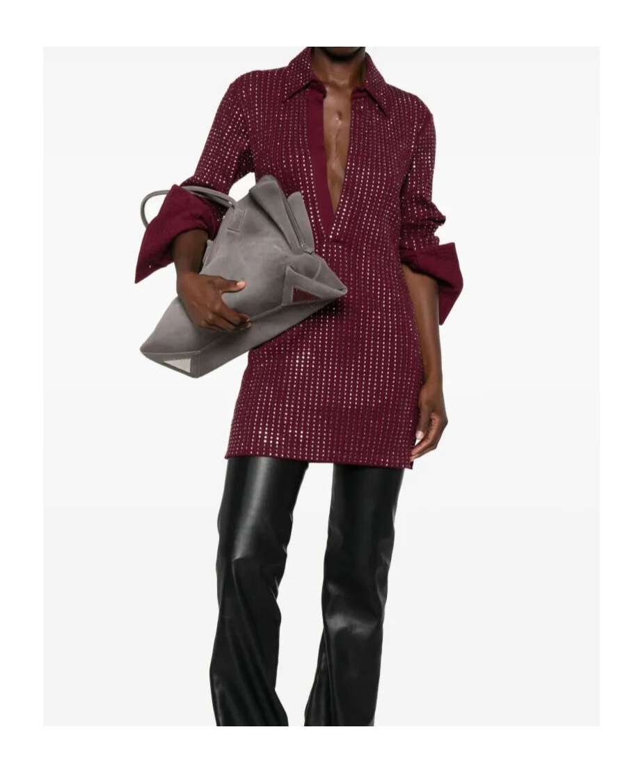 Attico Embellished Collared Dress In Burgundy