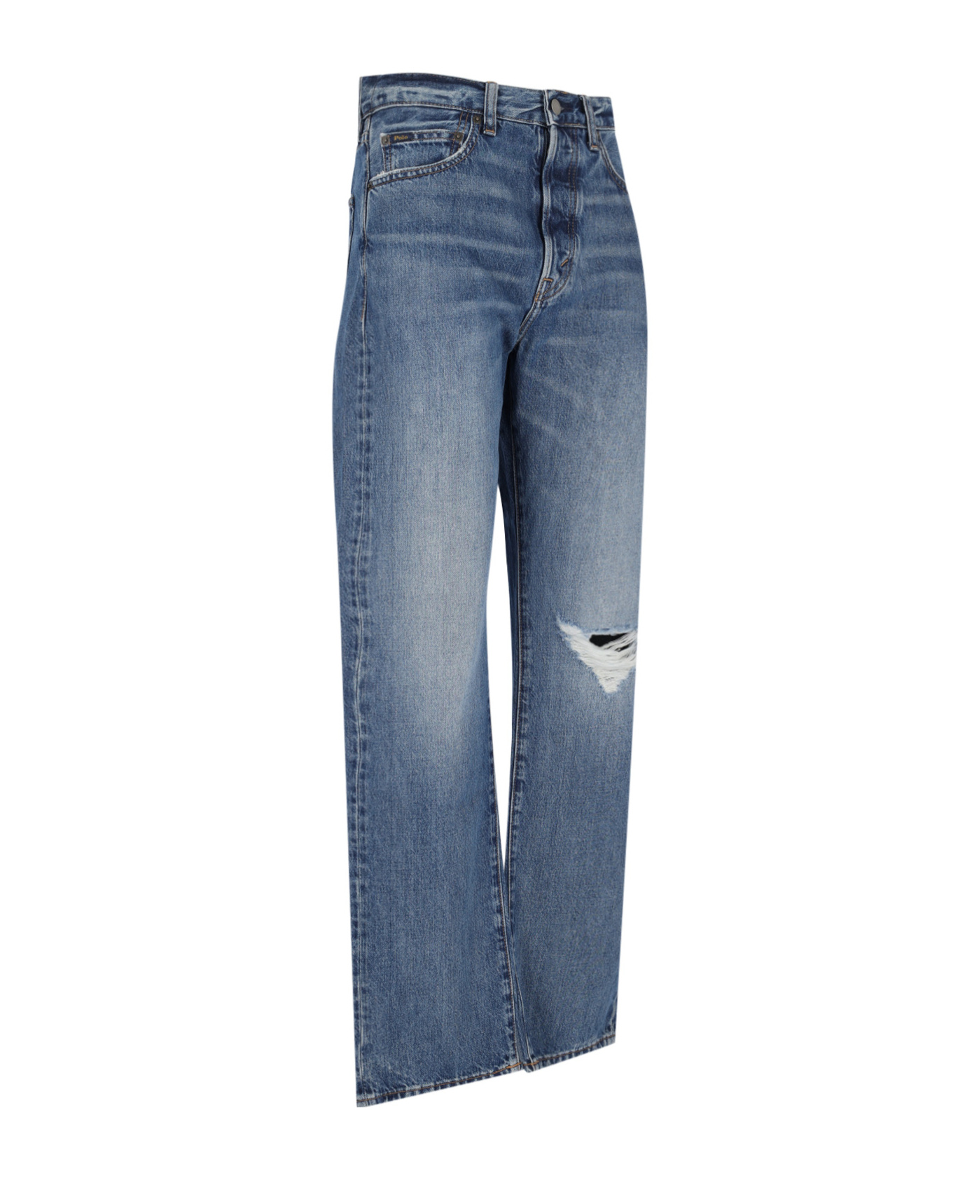 Polo Ralph Lauren Straight Leg Trousers Distressed Detail In Blue