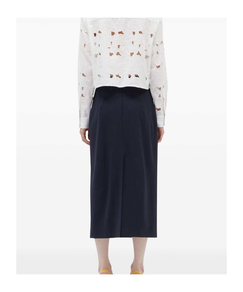 Msgm Logo Waistband Wool Skirt In Blue