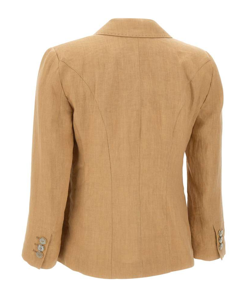 Shop Marella Slim-fit Linen Blazer In Brown
