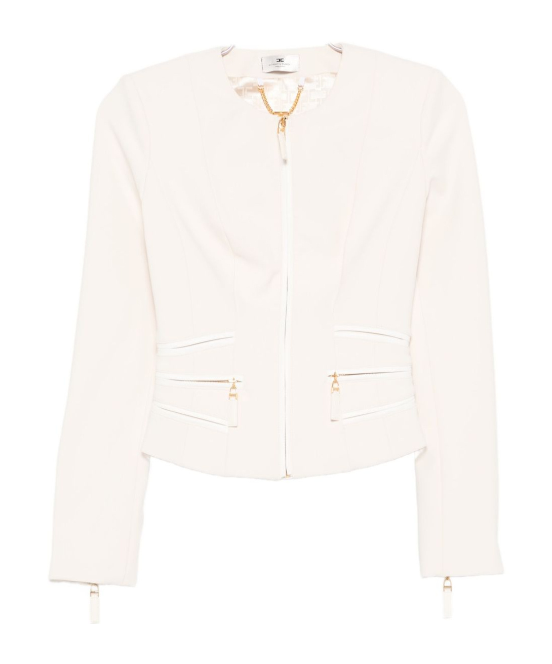 Elisabetta Franchi Chain-trimmed Zip-front Jacket In White