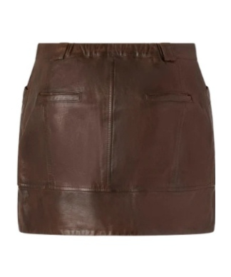 Pinko Leather Mini Skirt With Pockets In Brown