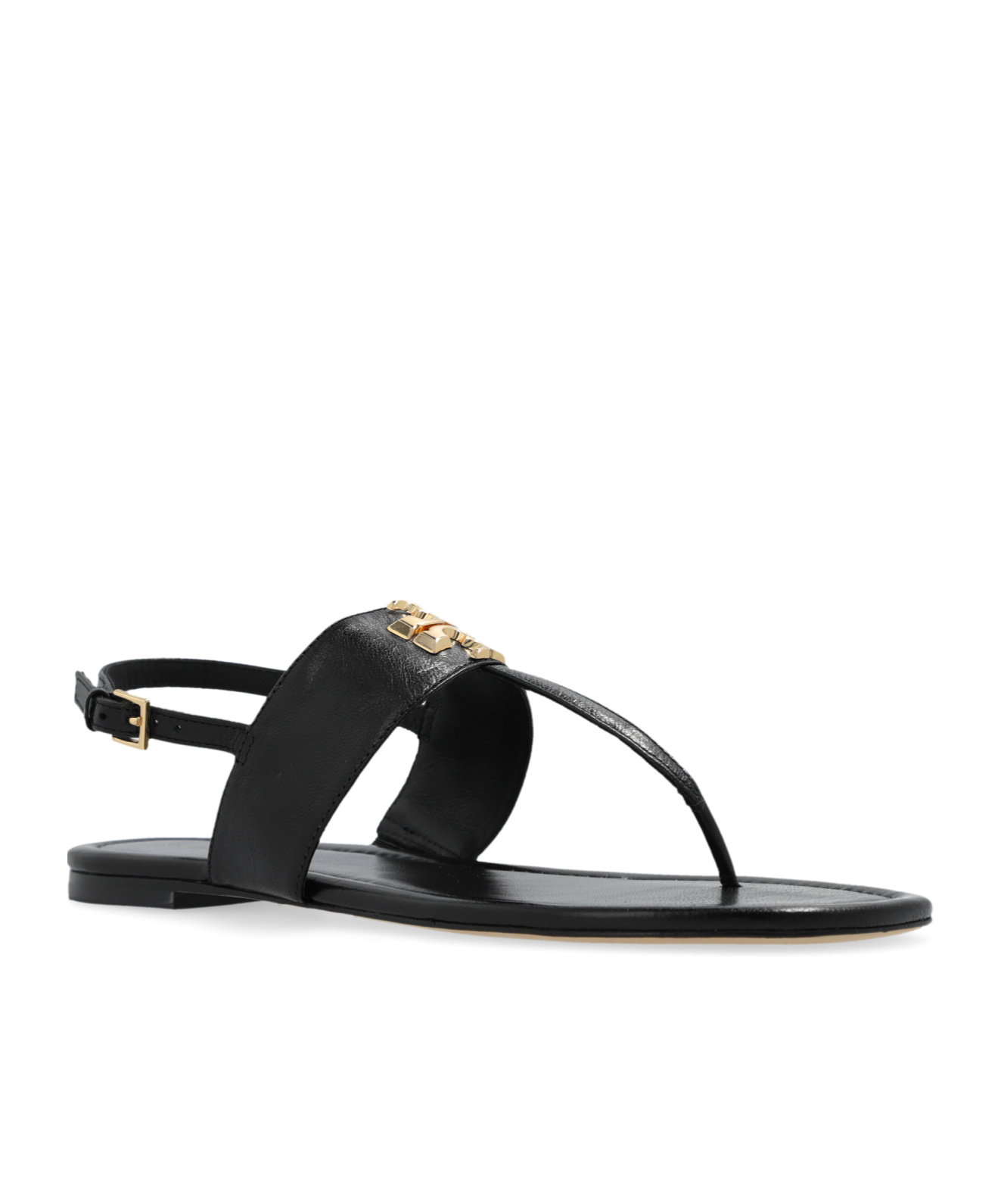 Tory Burch Eleanor Embellished Leather Sandals In Black