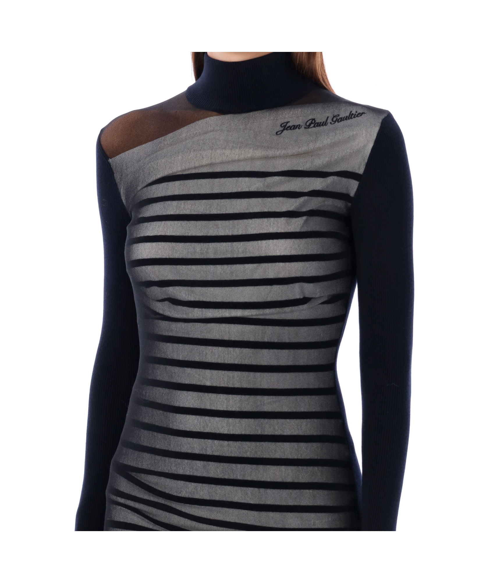 Shop Jean Paul Gaultier The Short Bi-material Marinière Dress In Black