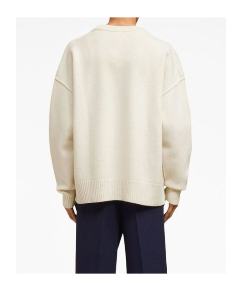 Shop Ami Alexandre Mattiussi Ami Paris V-neck Knitted Buttoned Cardigan In White