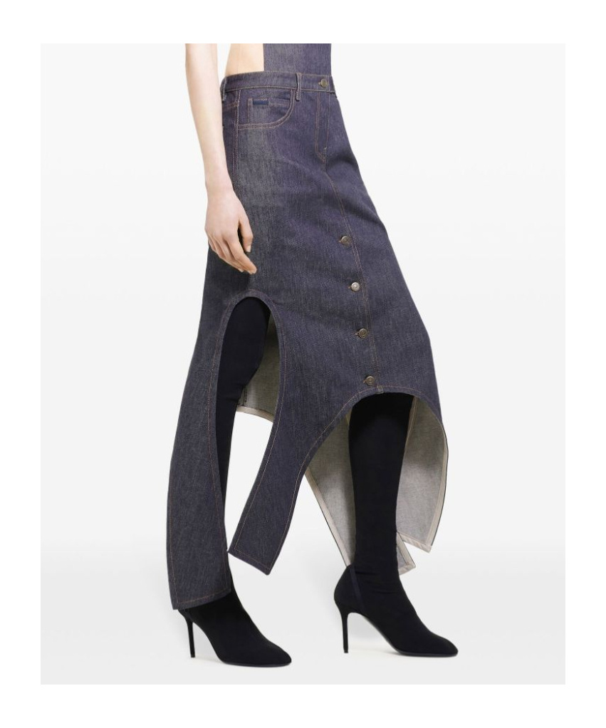 Courrèges Inverted Denim Midi Skirt In Black
